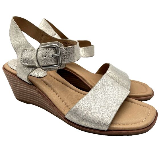 Metallic Gold Leather Comfort Sandals Sofft Garin Wedge Day to Night Sz 6.5 M - Picture 2 of 13